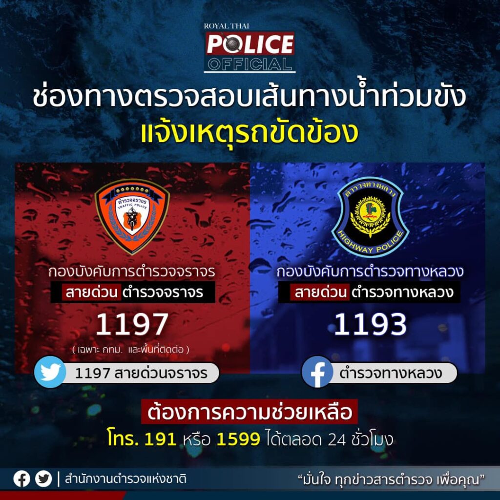 ช่องทางตรวจสอบเส้นทางน้ำท่วมขังแจ้งเหตุรถขัดข้อง